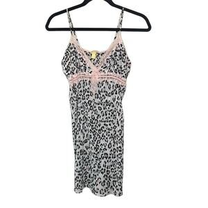 Flora Nikrooz animal print adjustable pink lace trim nightie dress Size Small